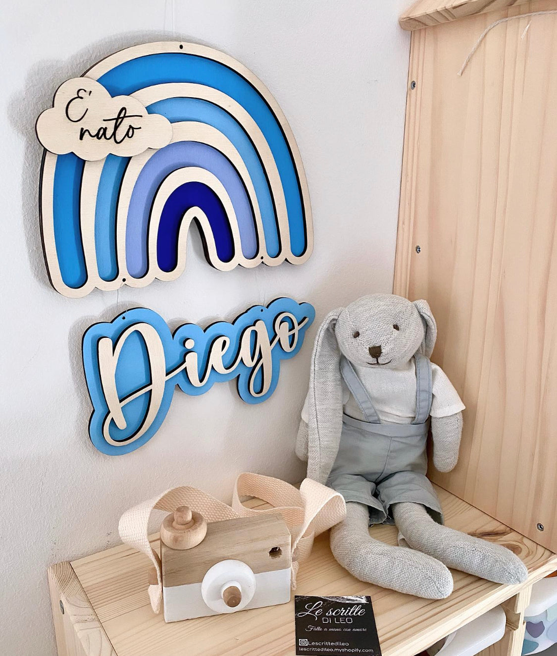 Fiocco nascita Arcobaleno in legno