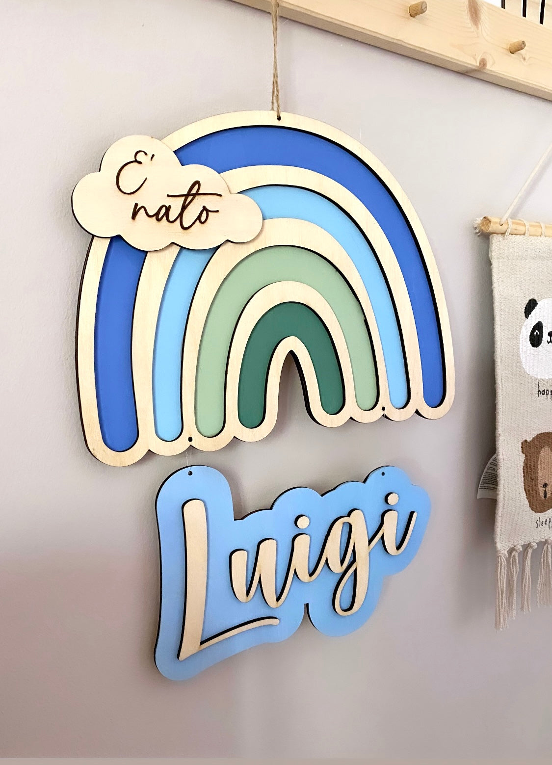 Fiocco nascita Arcobaleno in legno