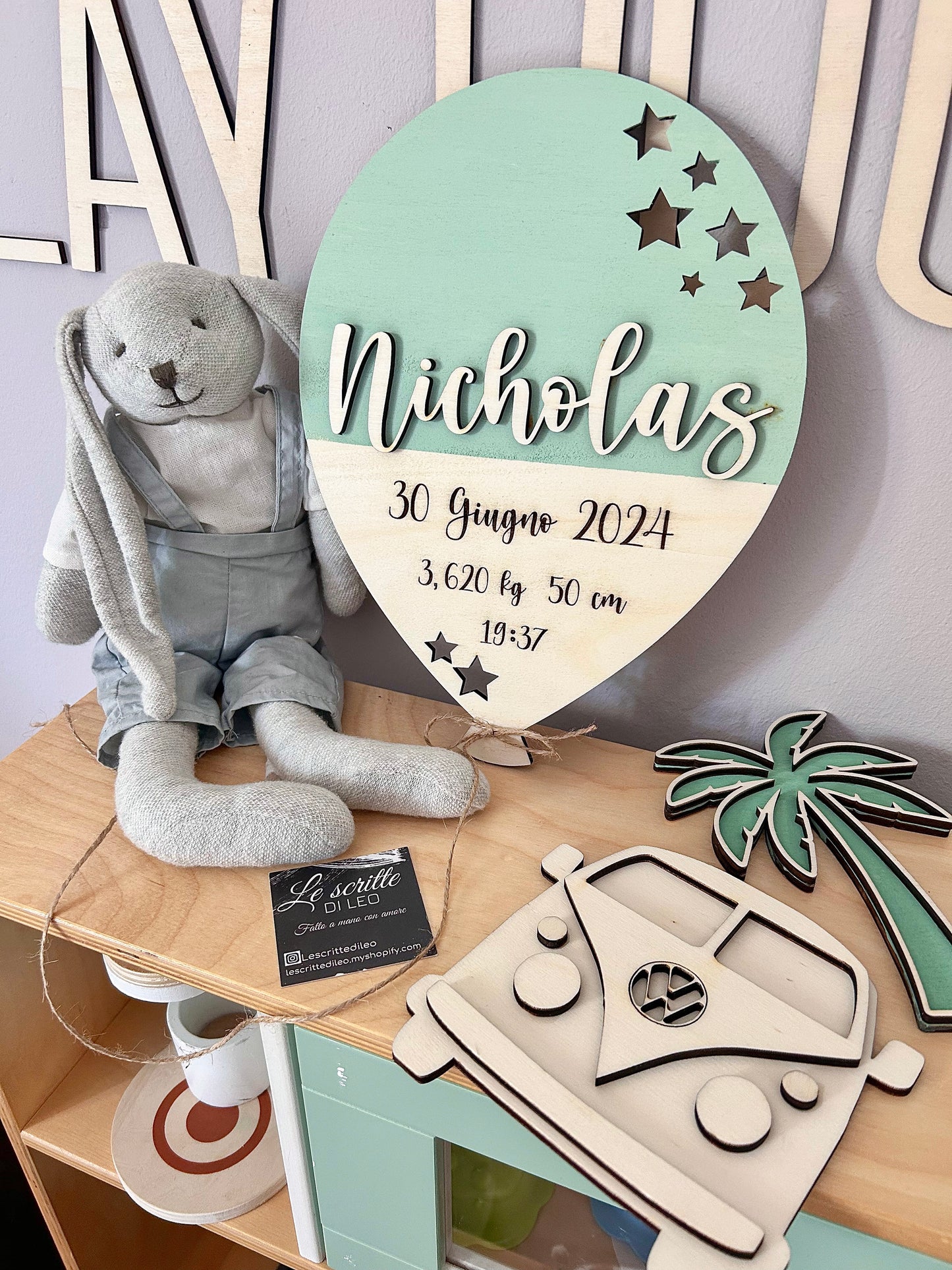 PALLONCINO IN LEGNO CON DATI NASCITA