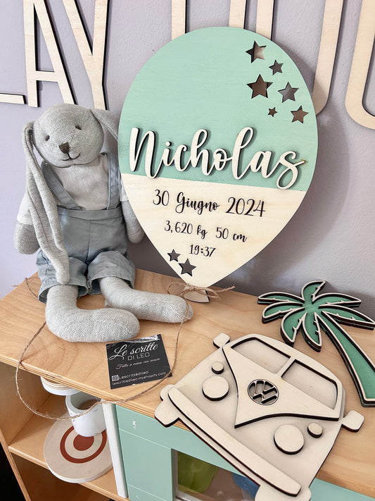 PALLONCINO IN LEGNO CON DATI NASCITA