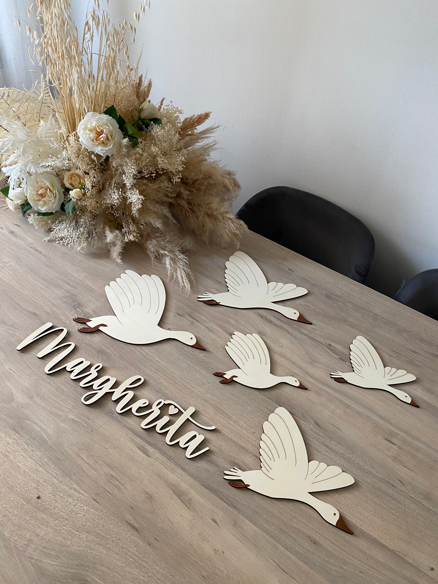 Set decorazione 5 oche in legno