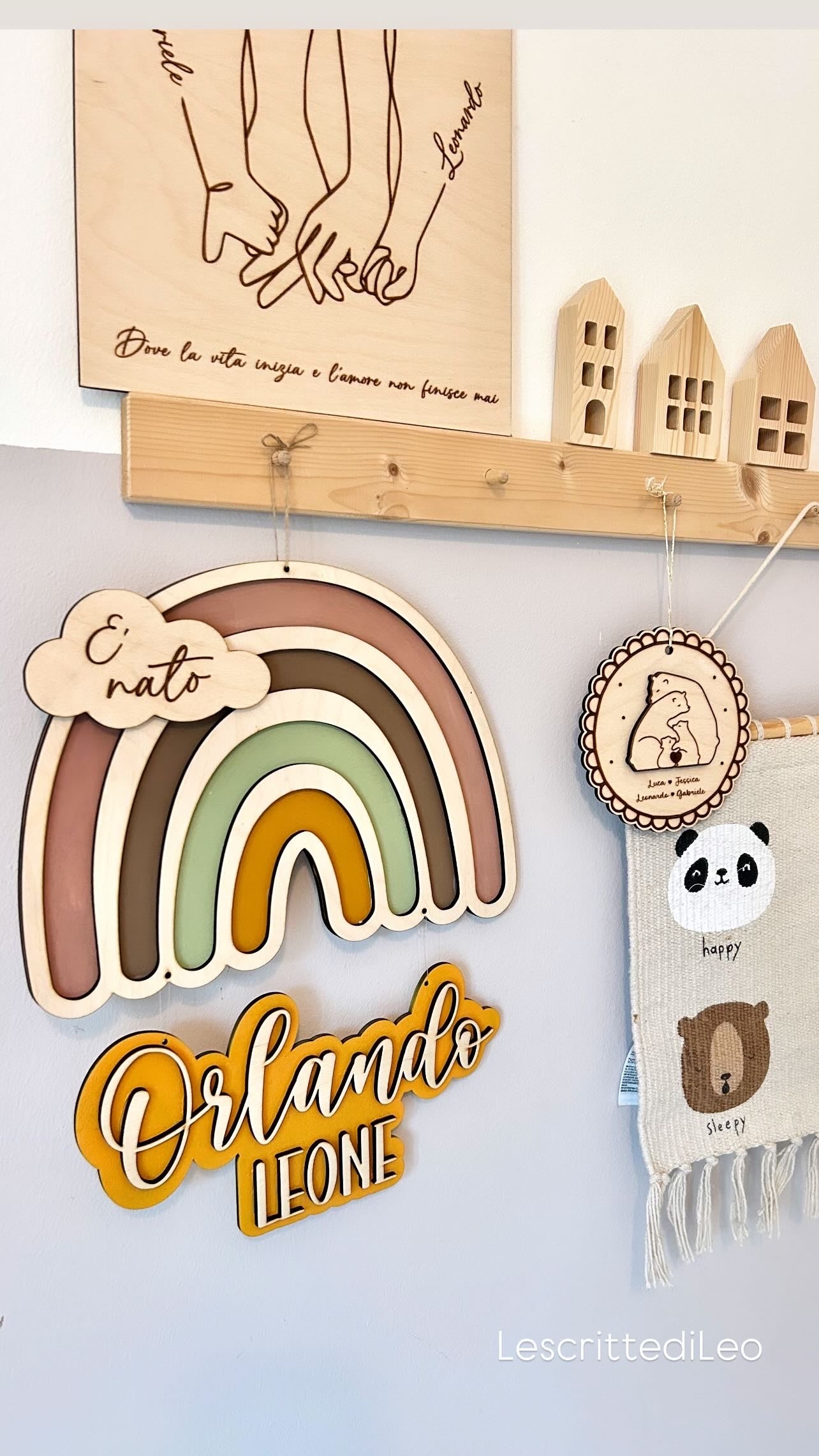 Fiocco nascita Arcobaleno in legno