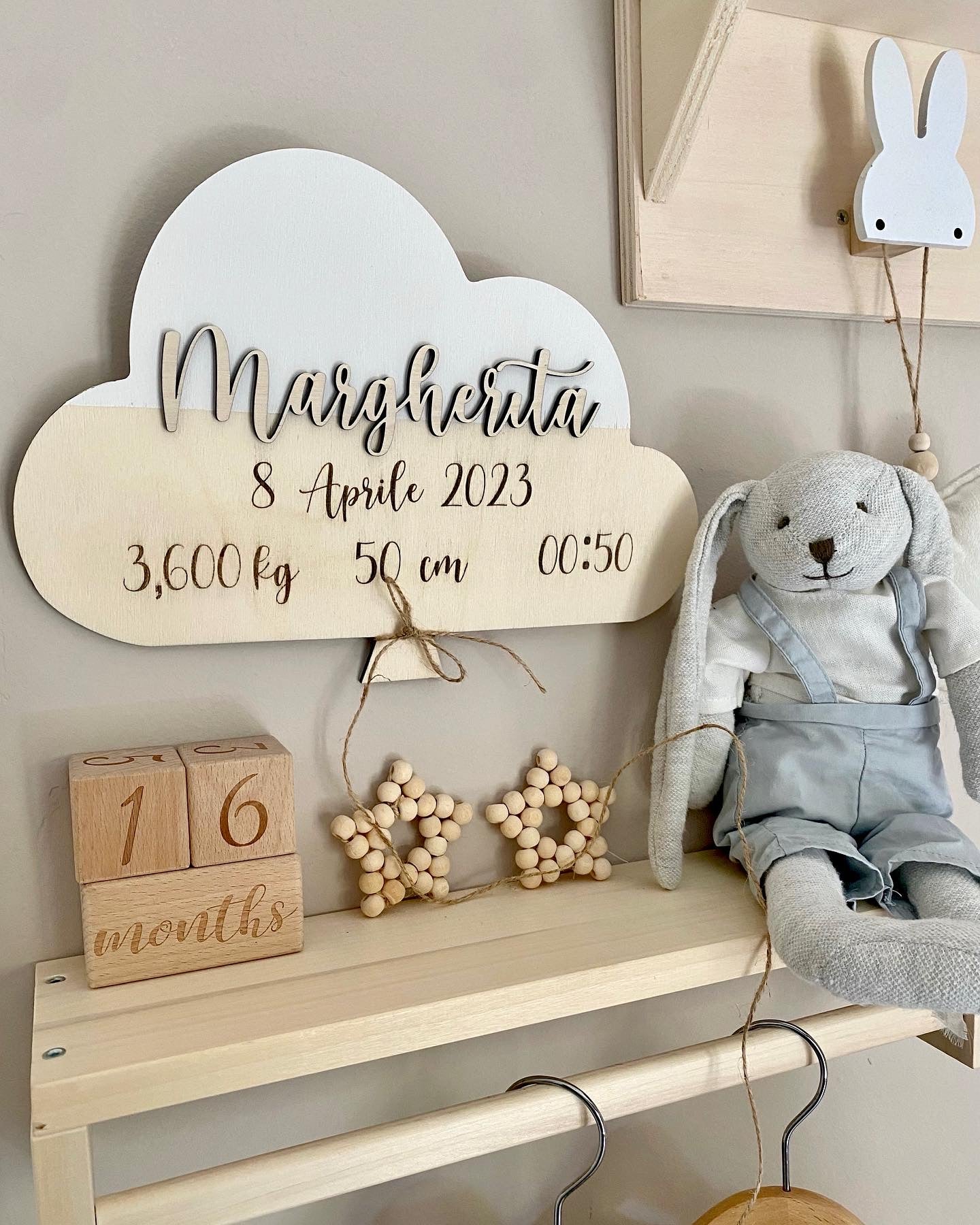 PALLONCINO NUVOLETTA IN LEGNO  CON DATI NASCITA