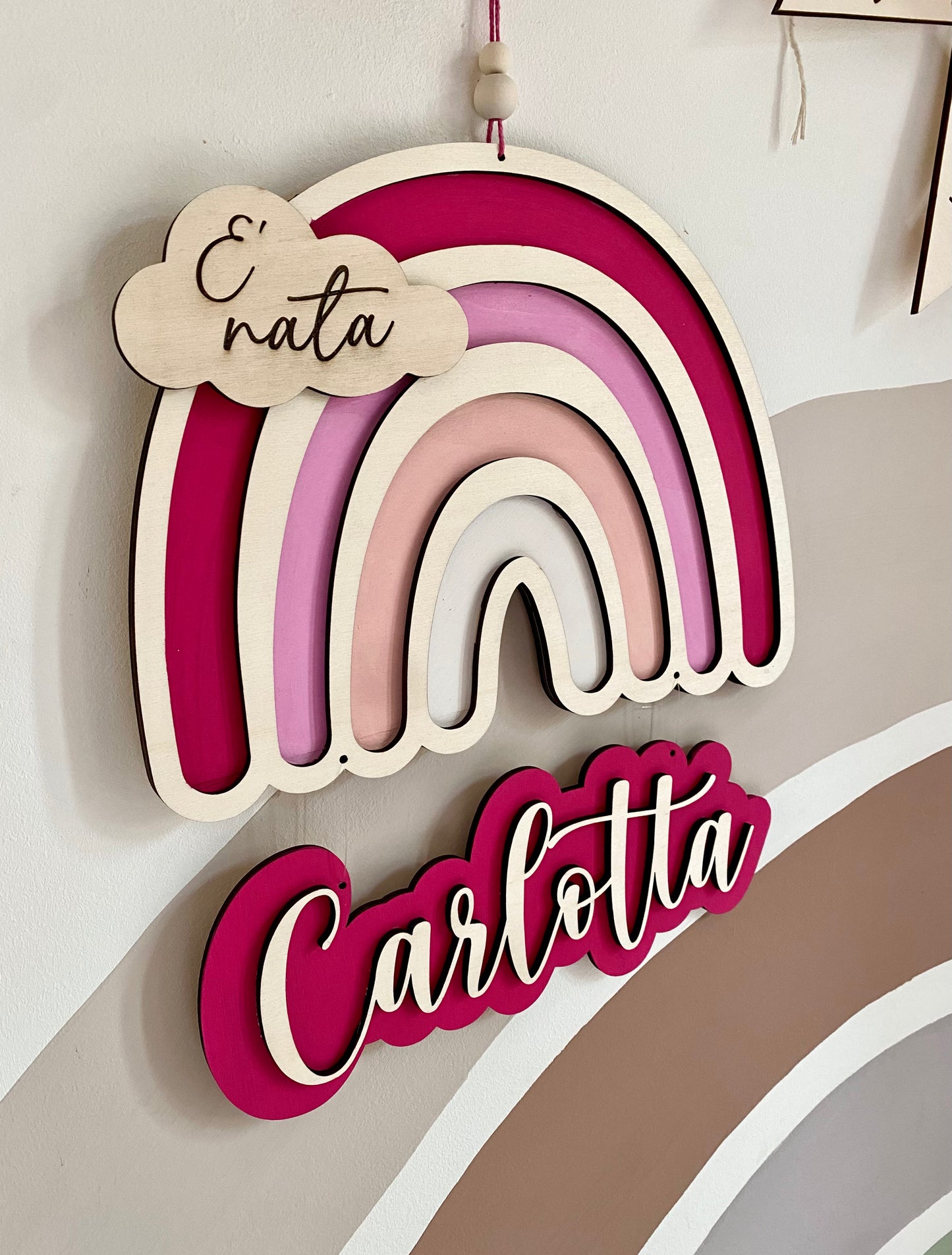 Fiocco nascita Arcobaleno in legno