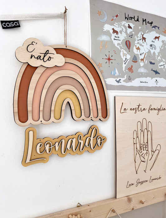 Fiocco nascita Arcobaleno in legno