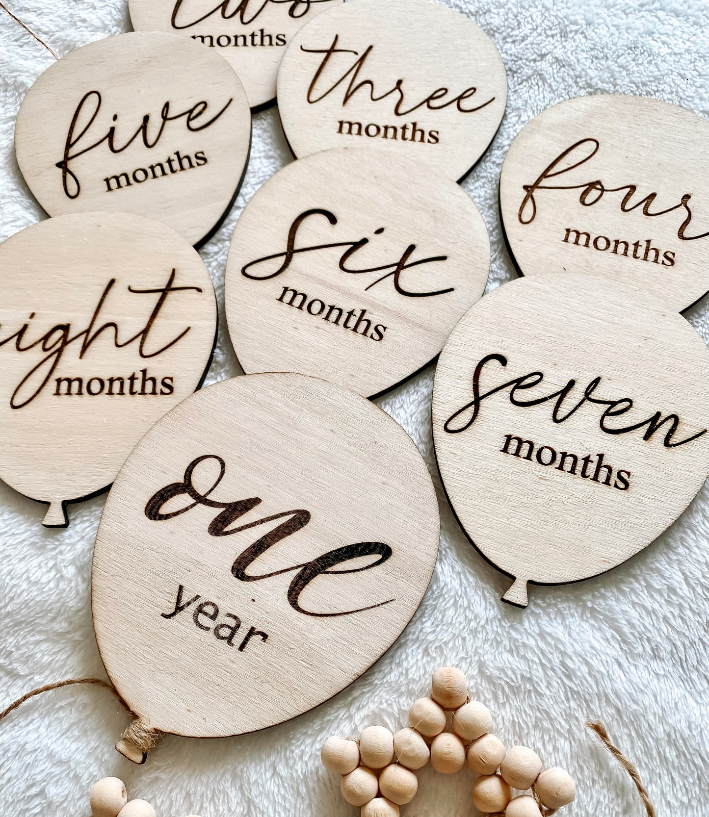Milestone cards in legno incisione (set da 13 palloncini )